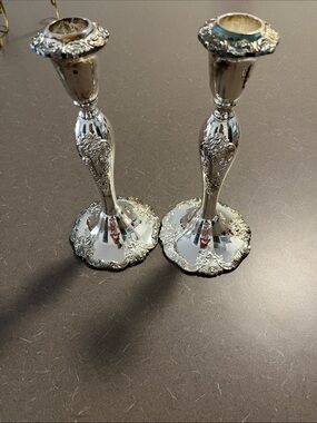 Elegance Vtg Ornate Silver Plated Candle Holders - Pair
